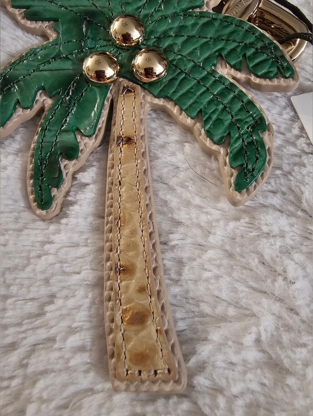 Brahmin Palm Tree Genuine Leather Bag Charm Keychain NWT Green Gold Cream - Picture 6 of 7